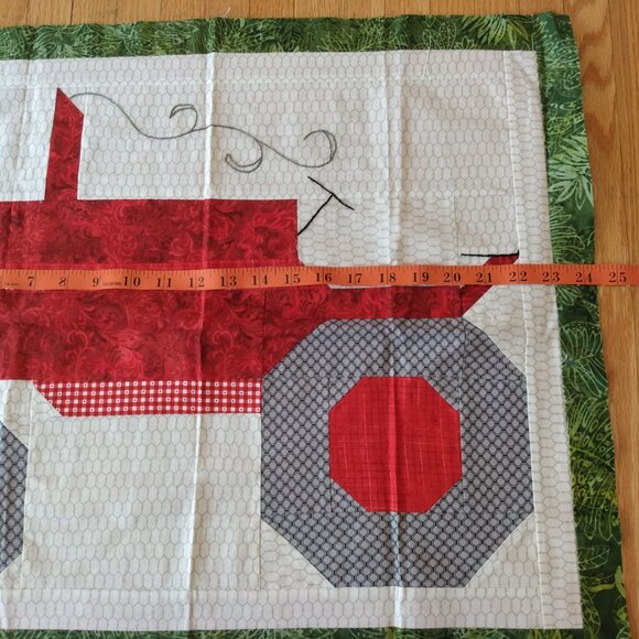 Quilted Farm Tractor Quilt Block Fabric Panel Red Green Pillow Cover Wallhanging - Picture 9 of 13